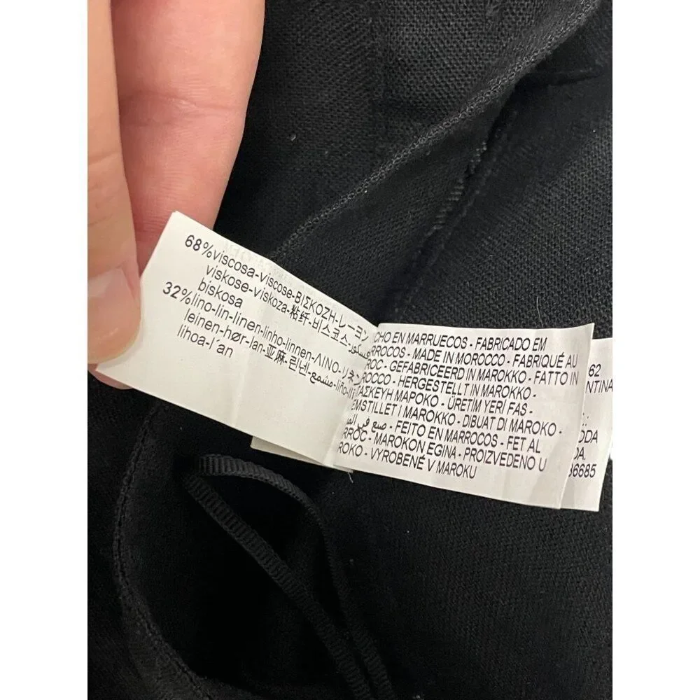 Zara Women Cropped Trouser Pants Large Black Wide Leg Viscose Linen 2845/722 NWT - Picture 10 of 14